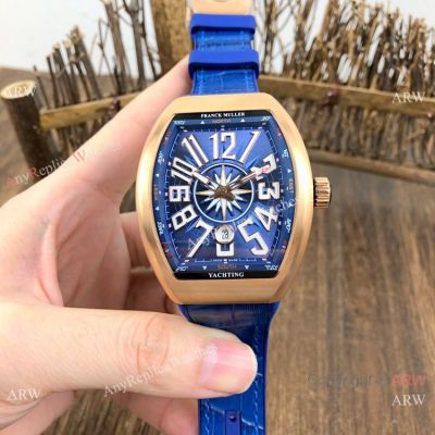 Replica Franck Muller Vanguard V45 Automatic Watch Rose Gold Blue Gummy Strap